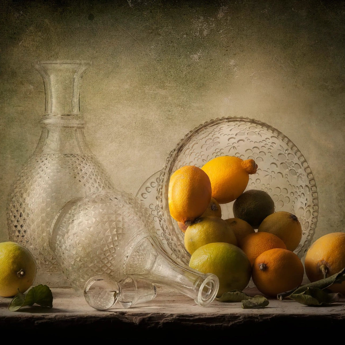 Still Life Oil Painting - Citrus Fruits and Glassware - Oil Painting Haven