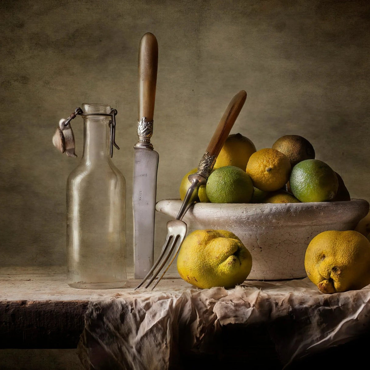 Still Life Oil Painting - Citrus Fruits, Glassware and Utensils - Oil Painting Haven
