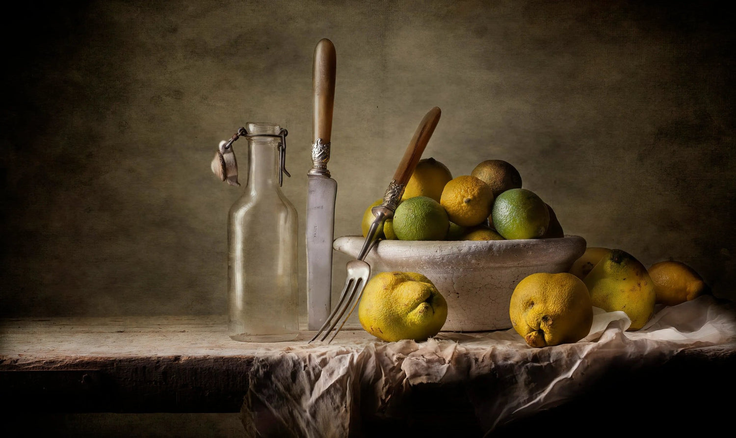 Still Life Oil Painting - Citrus Fruits, Glassware and Utensils - Oil Painting Haven