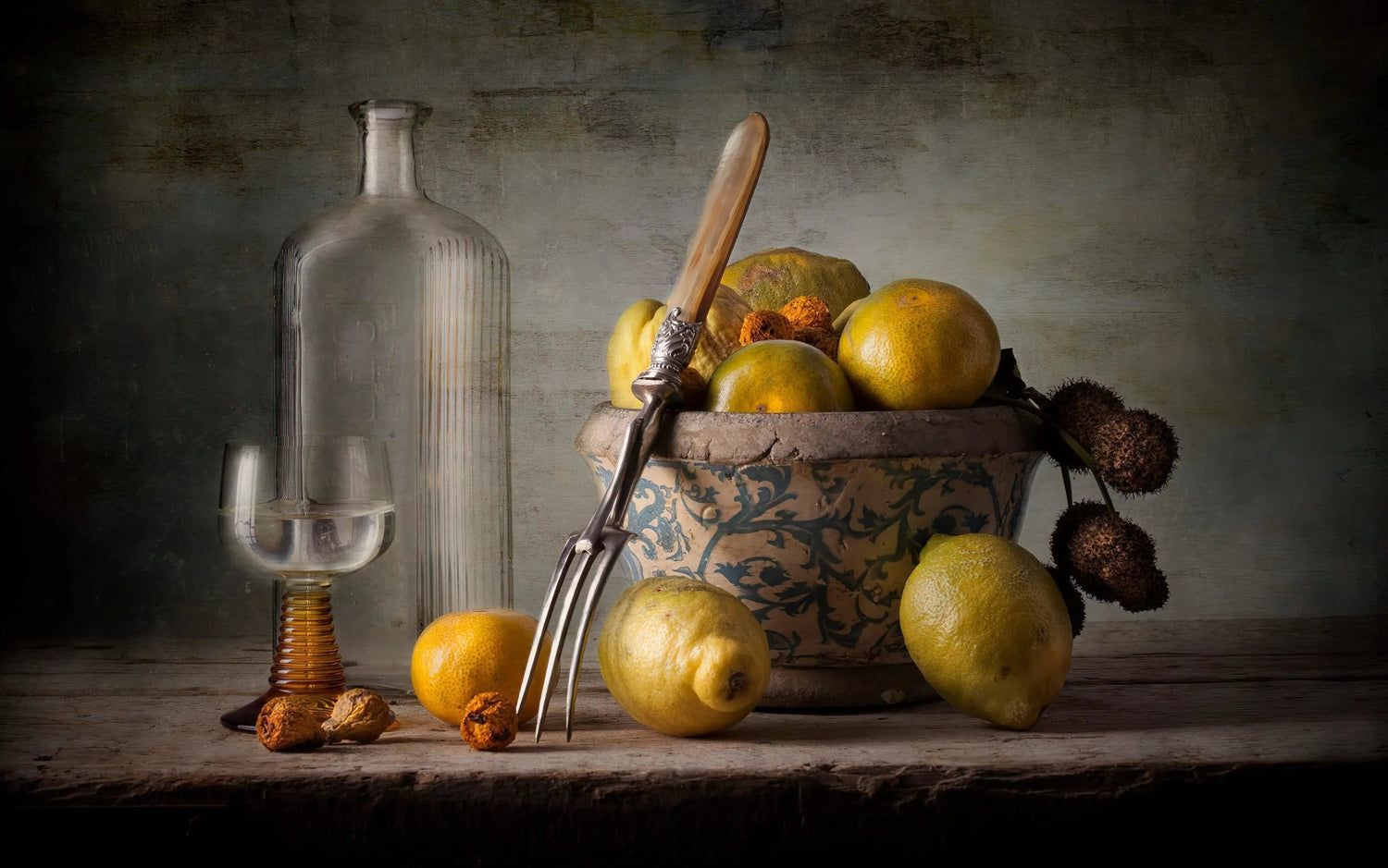Still Life Oil Painting - Citrus, Glassware and Decorative Bowl - Oil Painting Haven