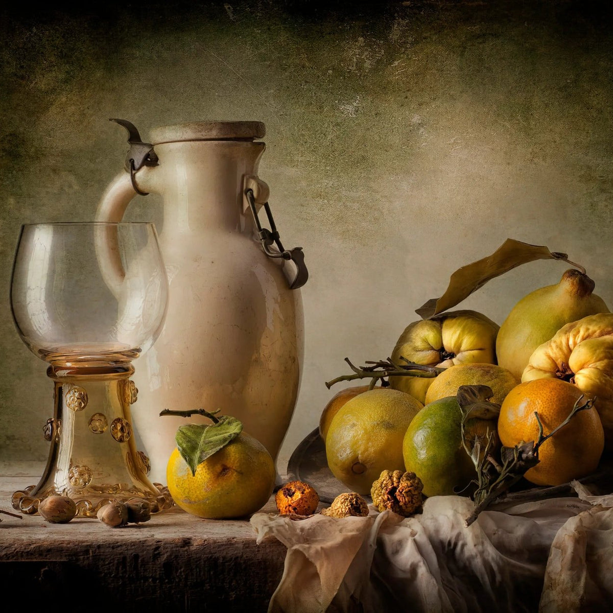 Still Life Oil Painting - Citrus, Gourds and Glassware Wall Art - Oil Painting Haven