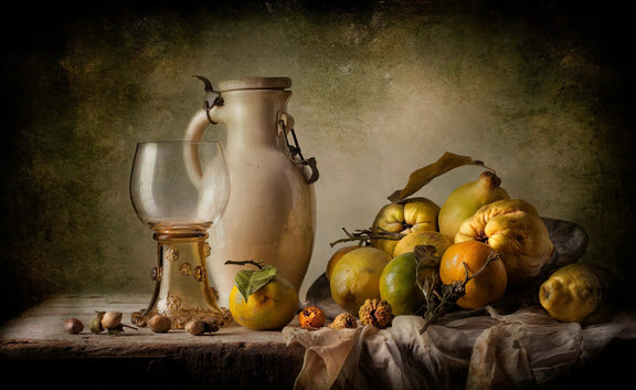 Still Life Oil Painting - Citrus, Gourds and Glassware Wall Art - Oil Painting Haven