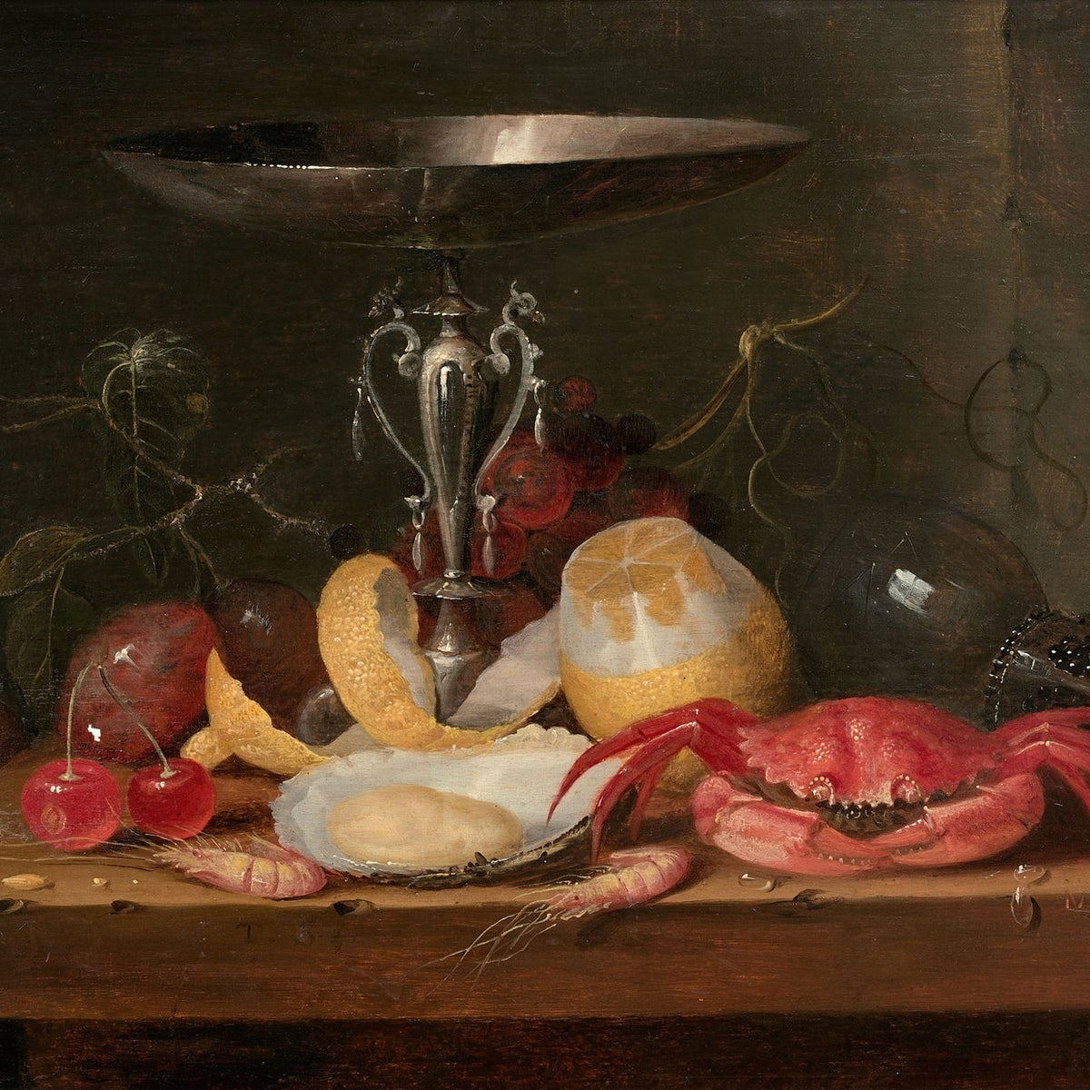 Still Life Oil Painting - Crab, Citrus and Silverware - Oil Painting Haven