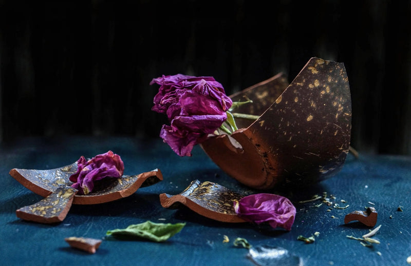 Still Life Oil Painting - Dried Rose and Broken Vessel - Oil Painting Haven