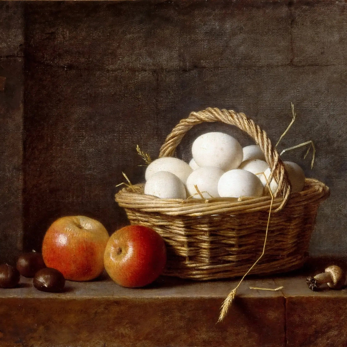 Still Life Oil Painting - Eggs, Apples and Chestnuts - Oil Painting Haven
