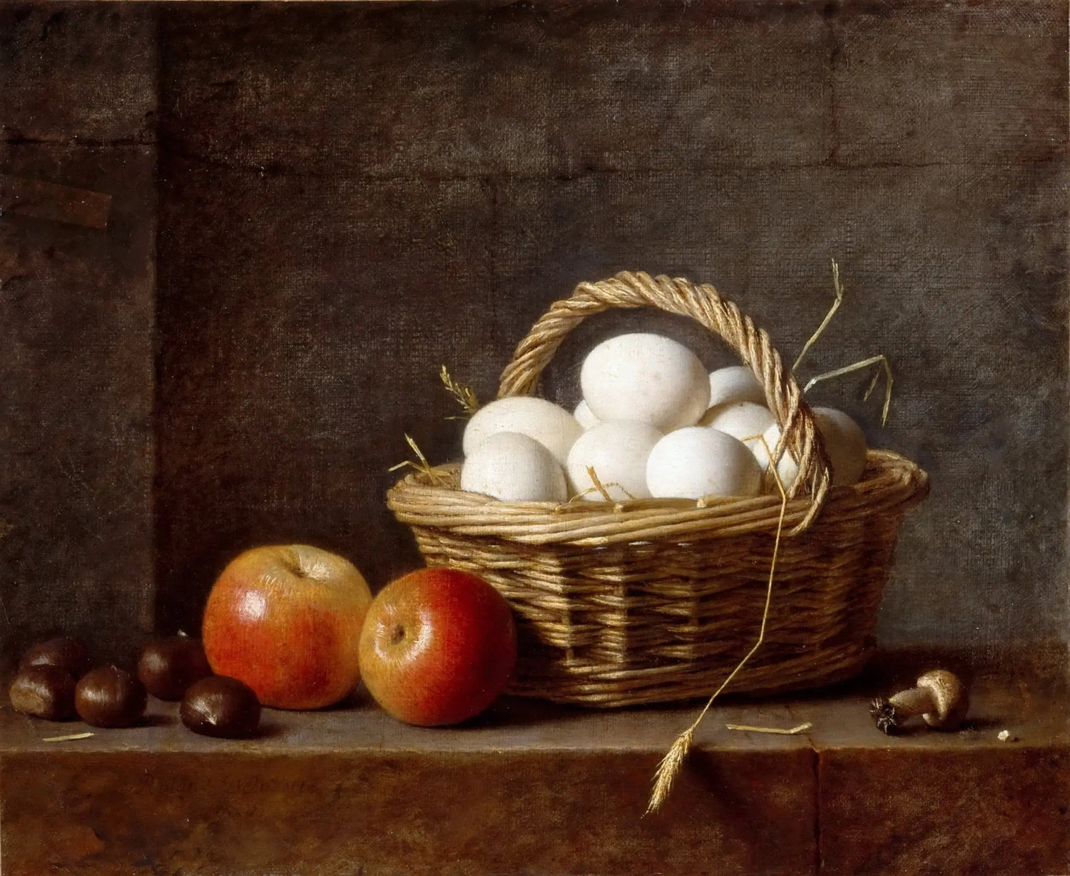 Still Life Oil Painting - Eggs, Apples and Chestnuts - Oil Painting Haven