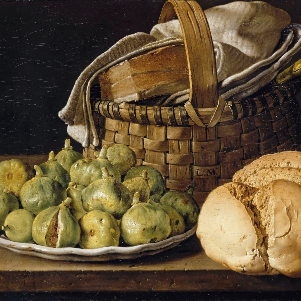 Still Life Oil Painting - Figs and Rustic Bread - Oil Painting Haven