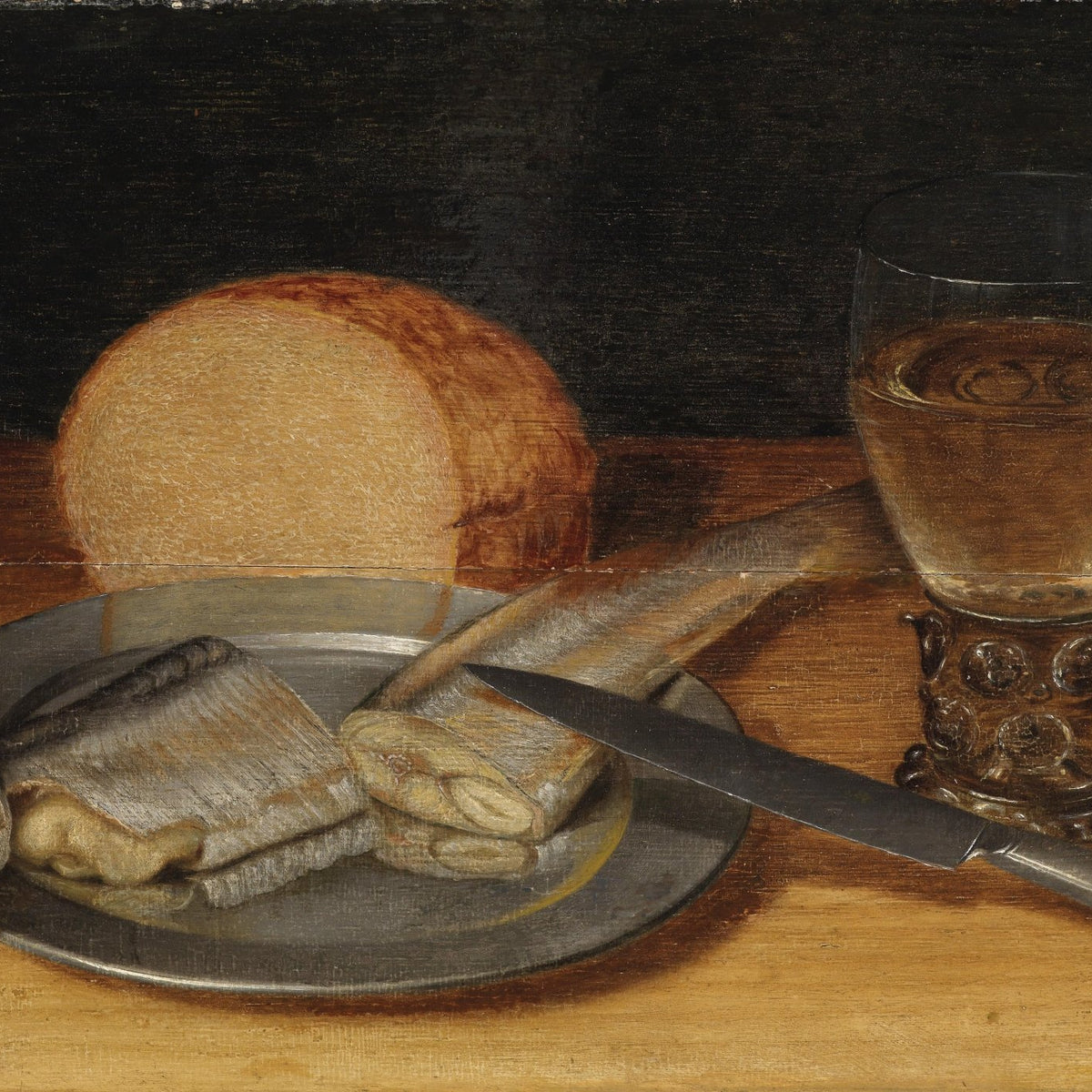 Still Life Oil Painting - Fish, Bread and Wine - Oil Painting Haven