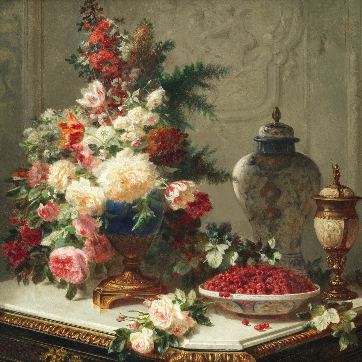 Still Life Oil Painting - Floral Bouquet and Porcelain - Oil Painting Haven