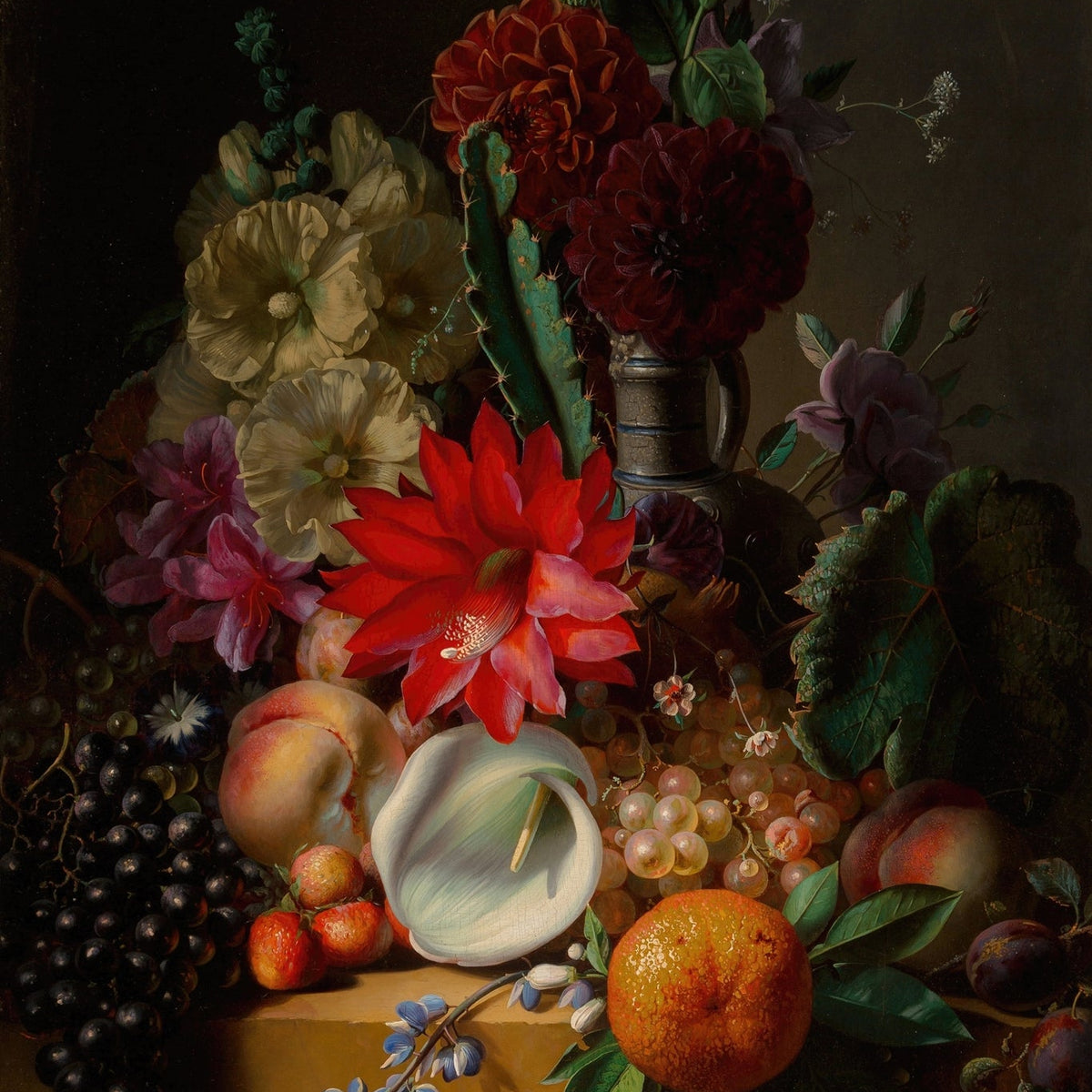 Still Life Oil Painting - Flowers, Grapes and Citrus - Oil Painting Haven