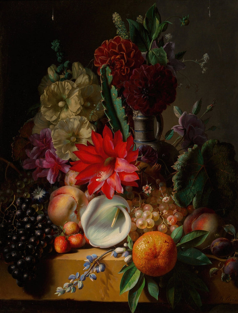 Still Life Oil Painting - Flowers, Grapes and Citrus - Oil Painting Haven