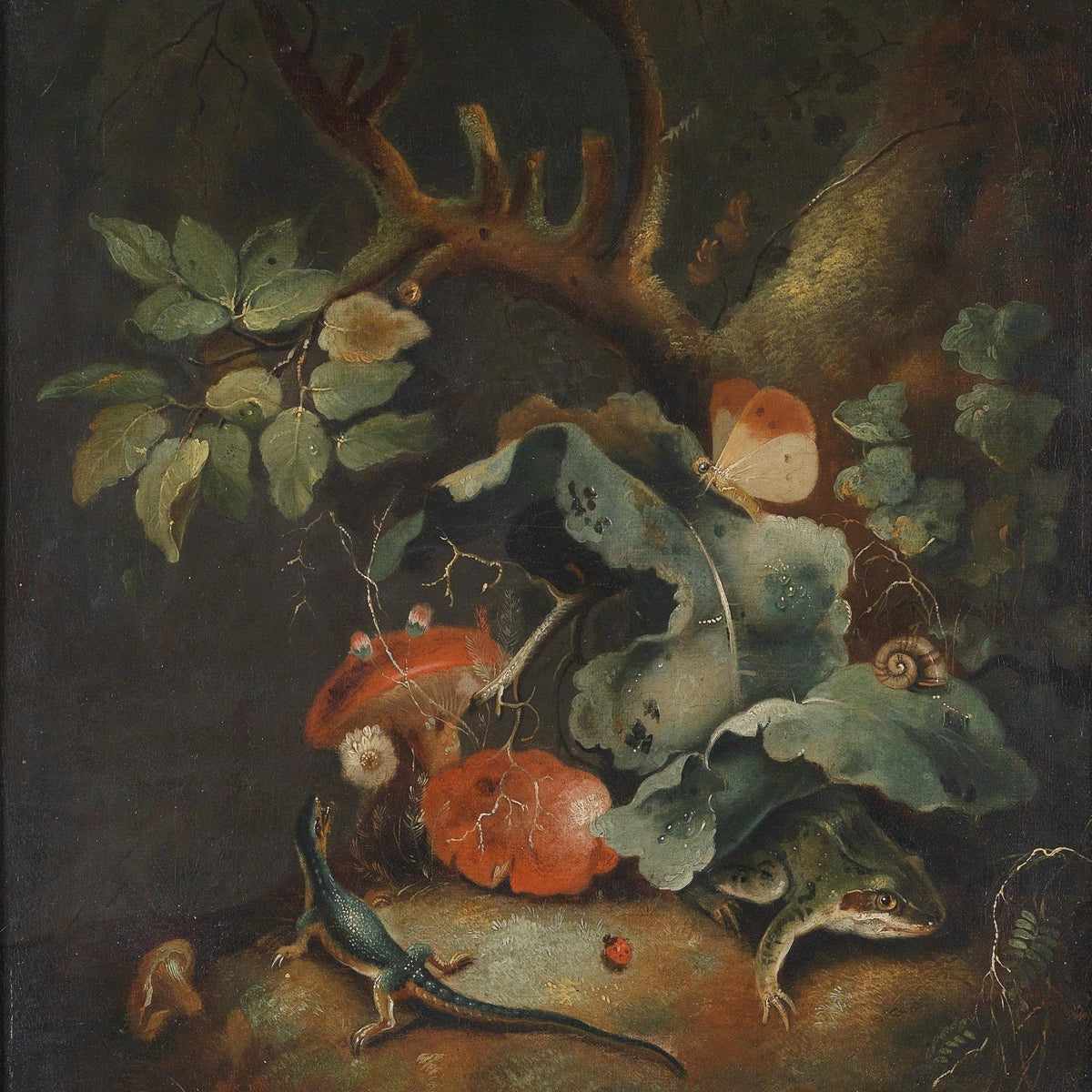 Still Life Oil Painting - Forest Floor with Lizard - Oil Painting Haven