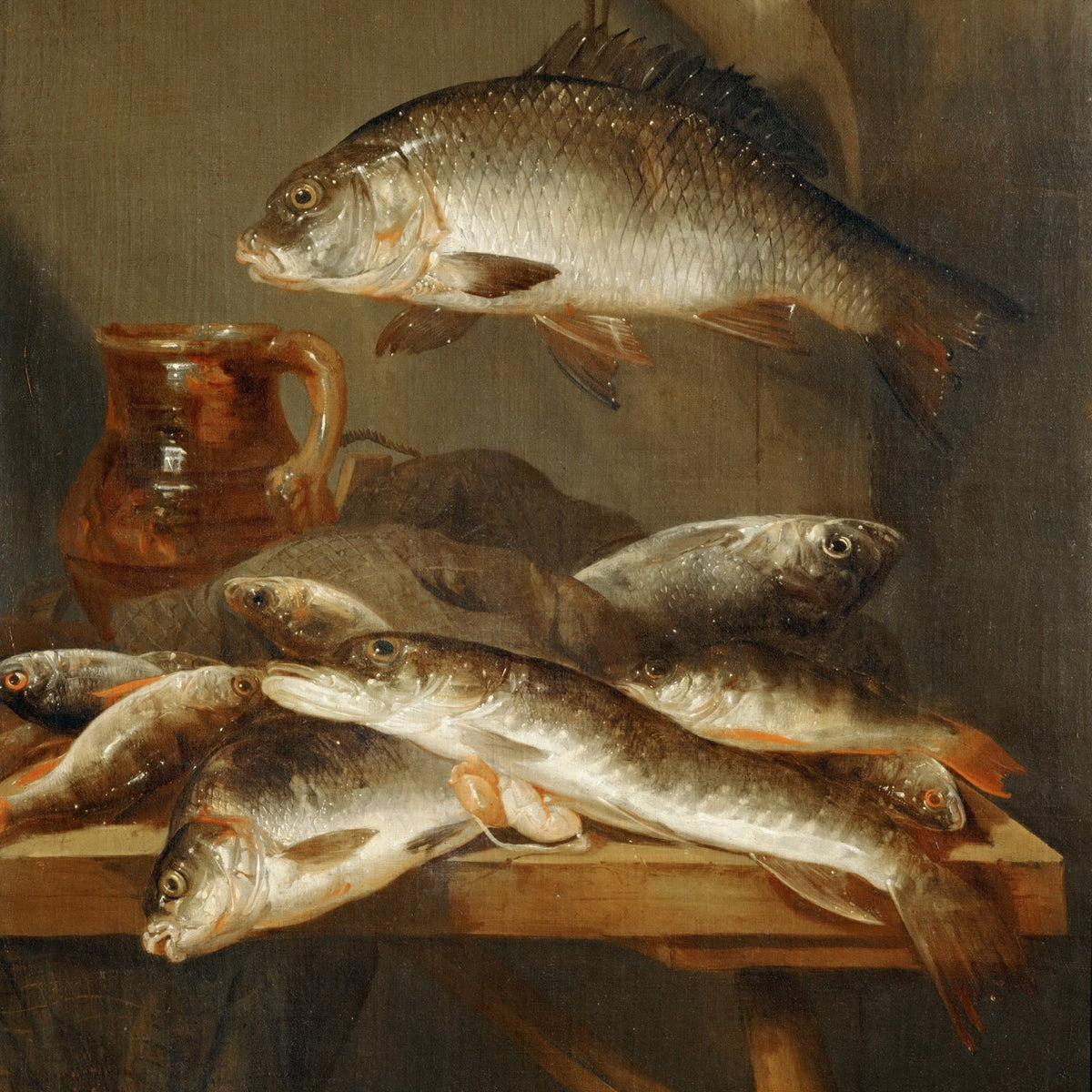 Still Life Oil Painting - Fresh Fish and Earthenware - Oil Painting Haven