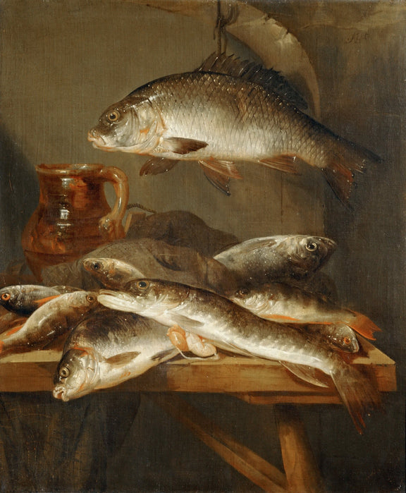 Still Life Oil Painting - Fresh Fish and Earthenware - Oil Painting Haven
