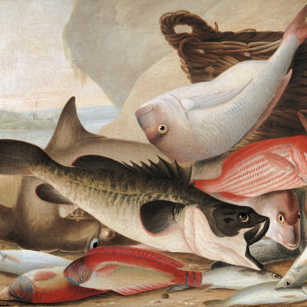 Still Life Oil Painting - Fresh Fish by the Shore - Oil Painting Haven