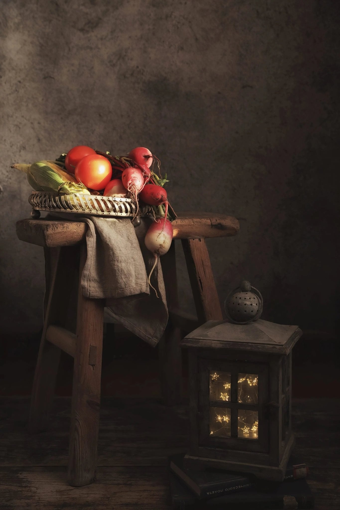 Still Life Oil Painting - Fresh Vegetables and Vintage Lantern - Oil Painting Haven