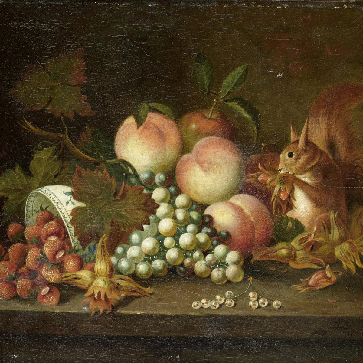 Still Life Oil Painting - Fruit and Squirrel - Oil Painting Haven