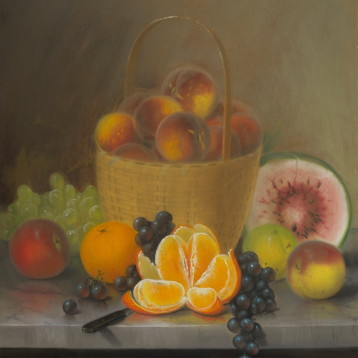 Still Life Oil Painting - Fruit Basket and Citrus - Oil Painting Haven