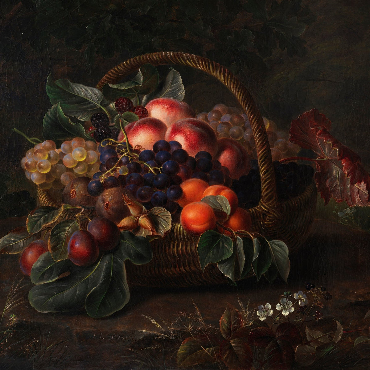 Still Life Oil Painting - Fruit Basket with Grapes - Oil Painting Haven