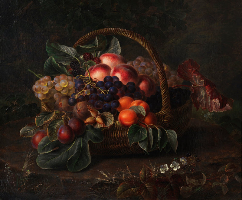 Still Life Oil Painting - Fruit Basket with Grapes - Oil Painting Haven