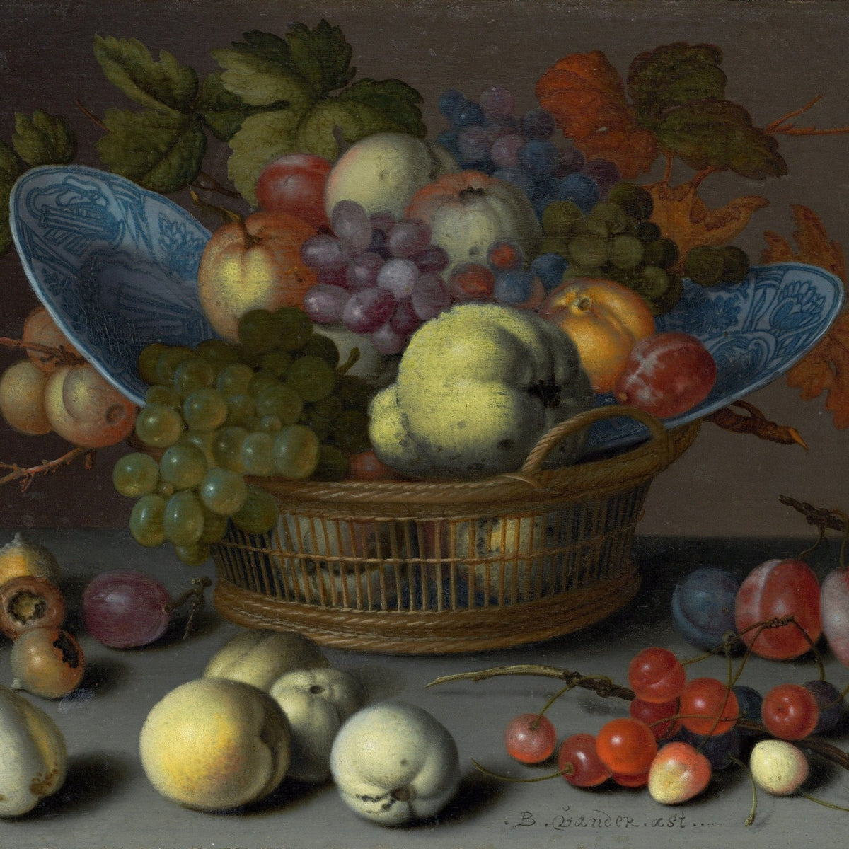 Still Life Oil Painting - Fruit Basket with Grapes - Oil Painting Haven