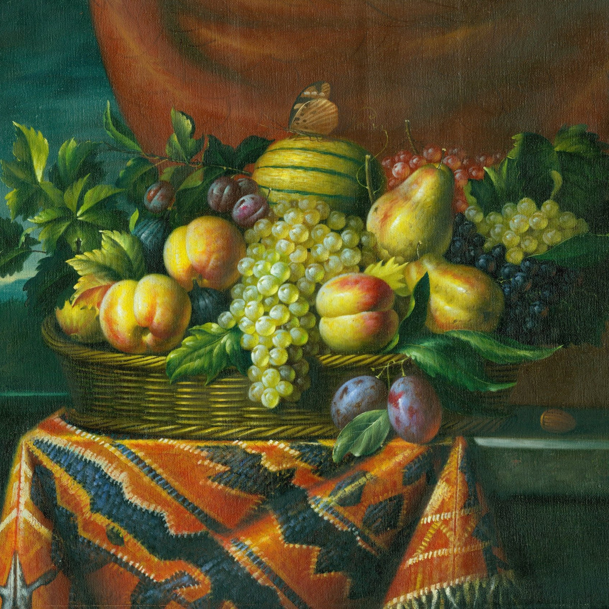 Still Life Oil Painting - Fruit Basket with Grapes - Oil Painting Haven