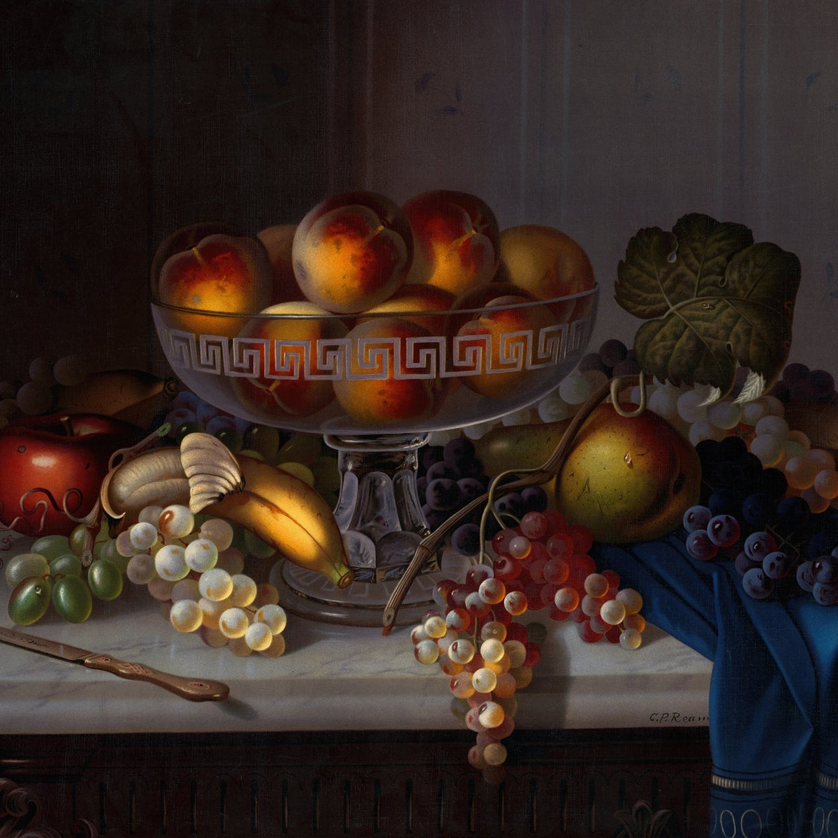 Still Life Oil Painting - Fruit Bowl with Grapes - Oil Painting Haven