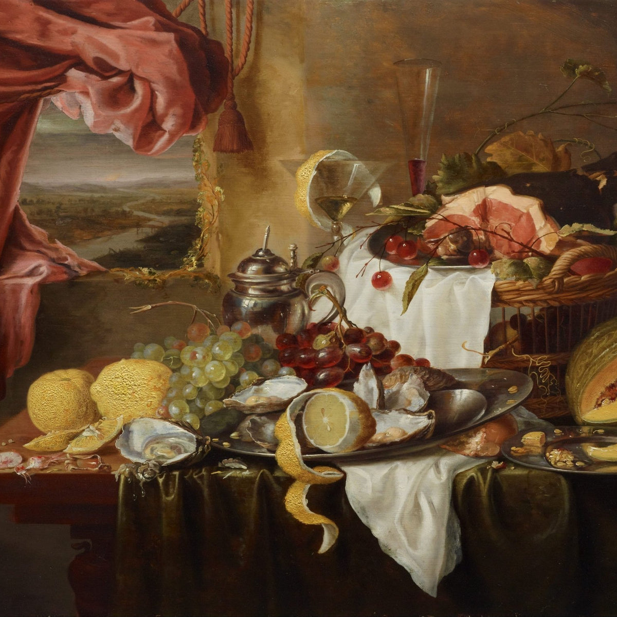 Still Life Oil Painting - Fruit, Oysters and Wine - Oil Painting Haven