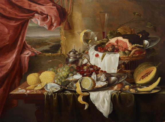 Still Life Oil Painting - Fruit, Oysters and Wine - Oil Painting Haven