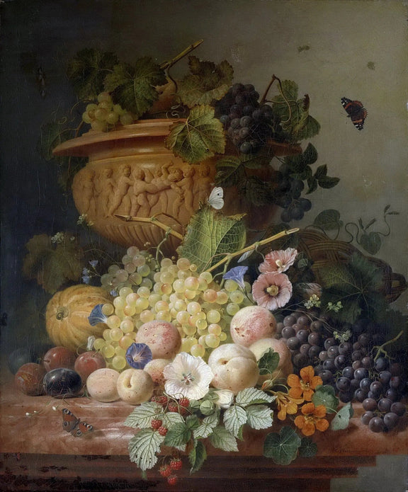 Still Life Oil Painting - Fruits, Flowers and Butterflies Wall Art - Oil Painting Haven