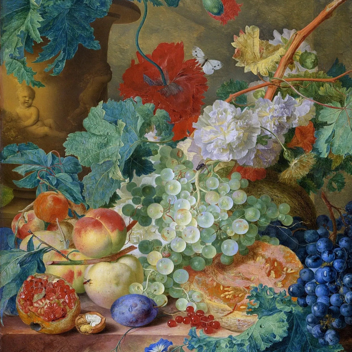 Still Life Oil Painting - Fruits, Flowers and Butterfly - Oil Painting Haven