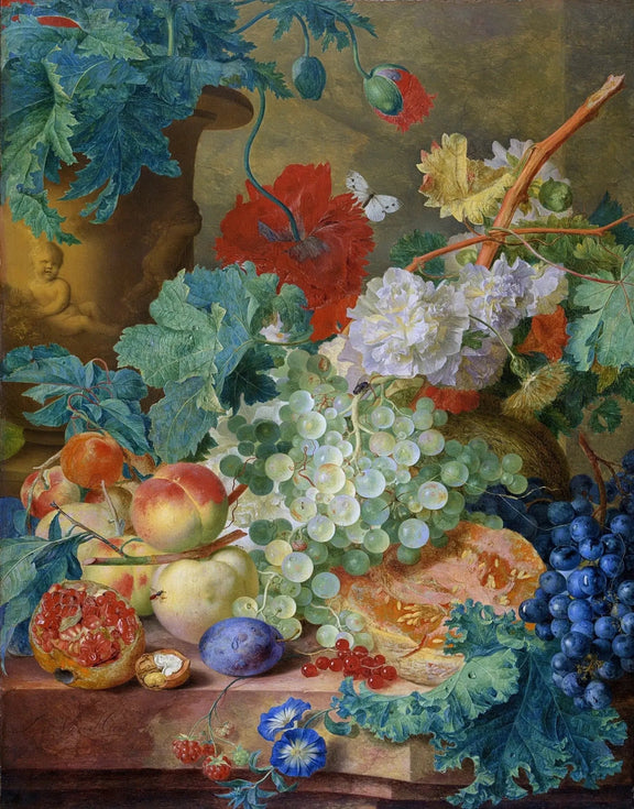 Still Life Oil Painting - Fruits, Flowers and Butterfly - Oil Painting Haven