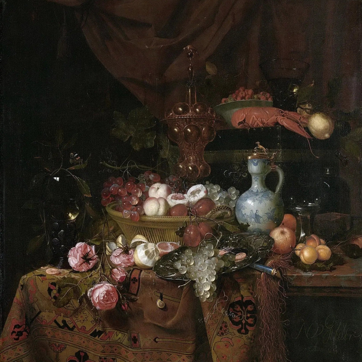 Still Life Oil Painting - Fruits, Flowers and Ornate Vessels - Oil Painting Haven