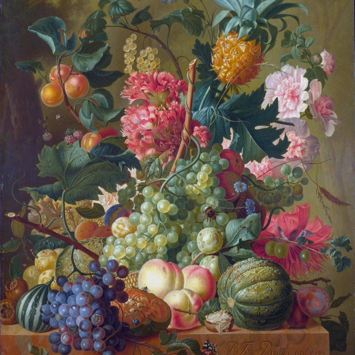 Still Life Oil Painting - Fruits, Flowers and Pineapple - Oil Painting Haven