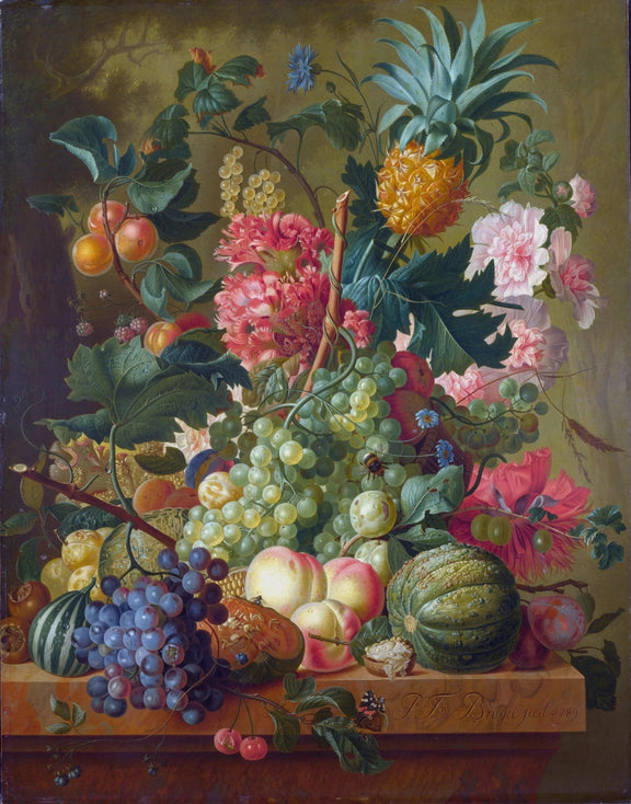 Still Life Oil Painting - Fruits, Flowers and Pineapple - Oil Painting Haven