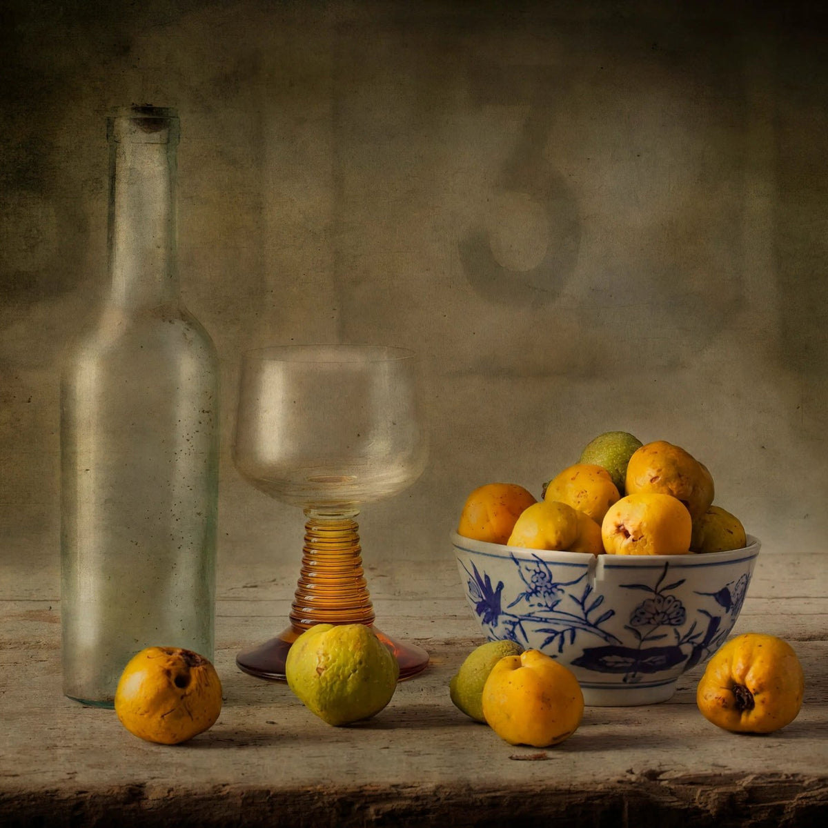 Still Life Oil Painting - Fruits, Glassware and Ceramic Bowl - Oil Painting Haven