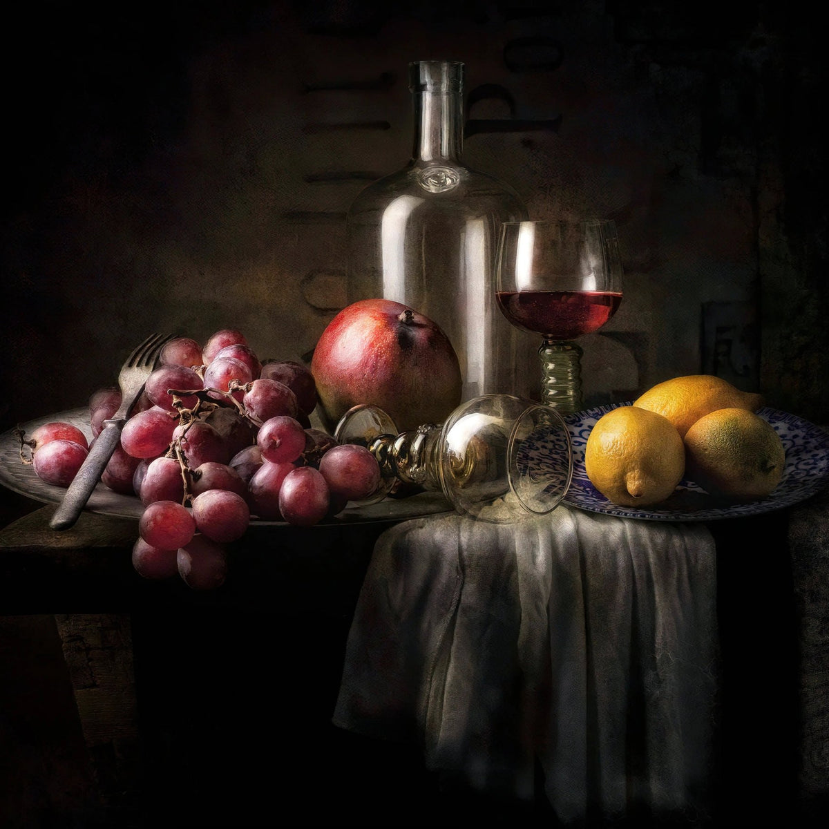 Still Life Oil Painting - Fruits, Glassware and Metalware - Oil Painting Haven