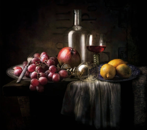 Still Life Oil Painting - Fruits, Glassware and Metalware - Oil Painting Haven