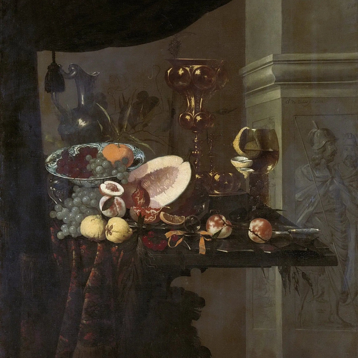 Still Life Oil Painting - Fruits, Goblet and Tableware - Oil Painting Haven