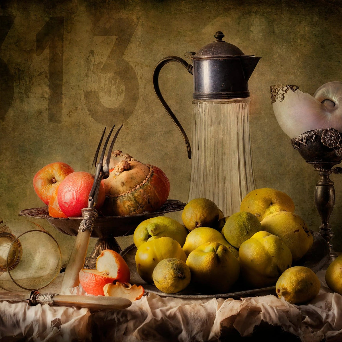 Still Life Oil Painting - Fruits, Jug and Shell Decor Meta Description - Oil Painting Haven