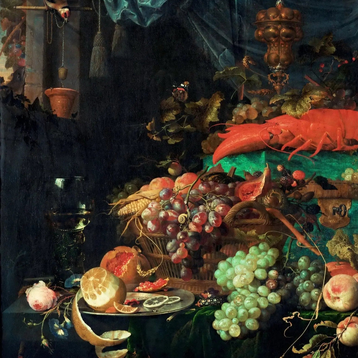 Still Life Oil Painting - Fruits, Lobster and Bird - Oil Painting Haven