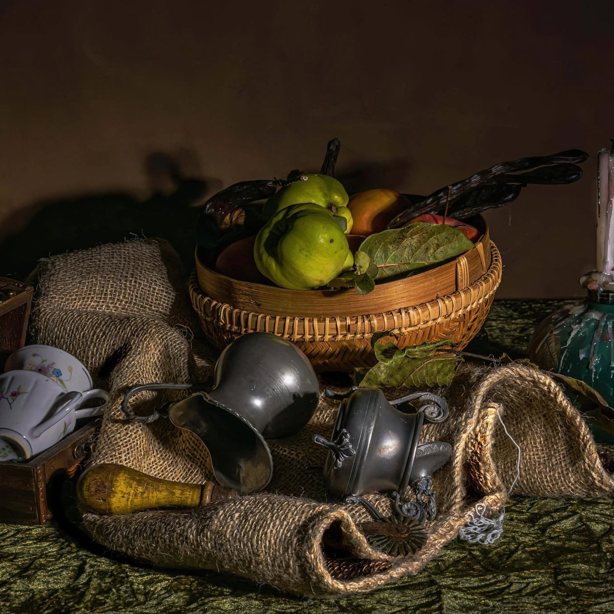 Still Life Oil Painting - Fruits, Metalware and Vintage Items - Oil Painting Haven