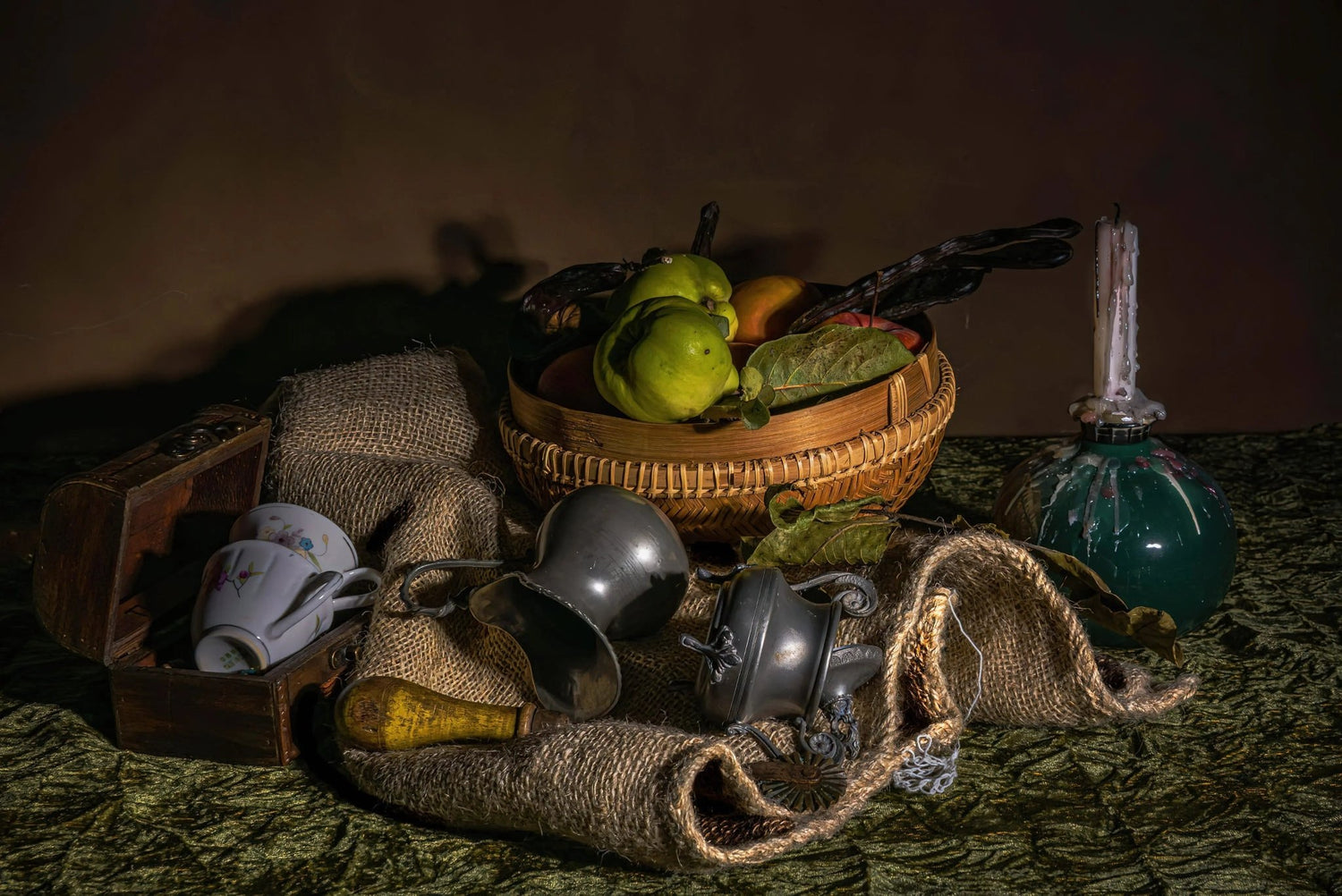 Still Life Oil Painting - Fruits, Metalware and Vintage Items - Oil Painting Haven