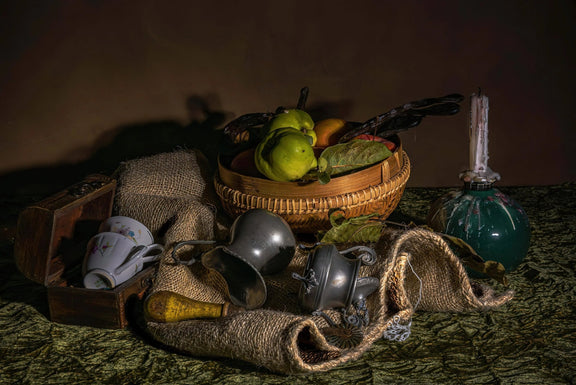 Still Life Oil Painting - Fruits, Metalware and Vintage Items - Oil Painting Haven