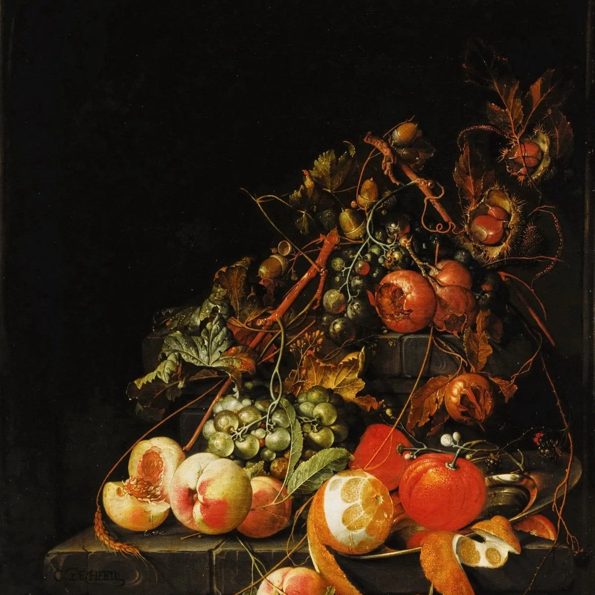 Still Life Oil Painting - Fruits, Nuts and Butterfly - Oil Painting Haven