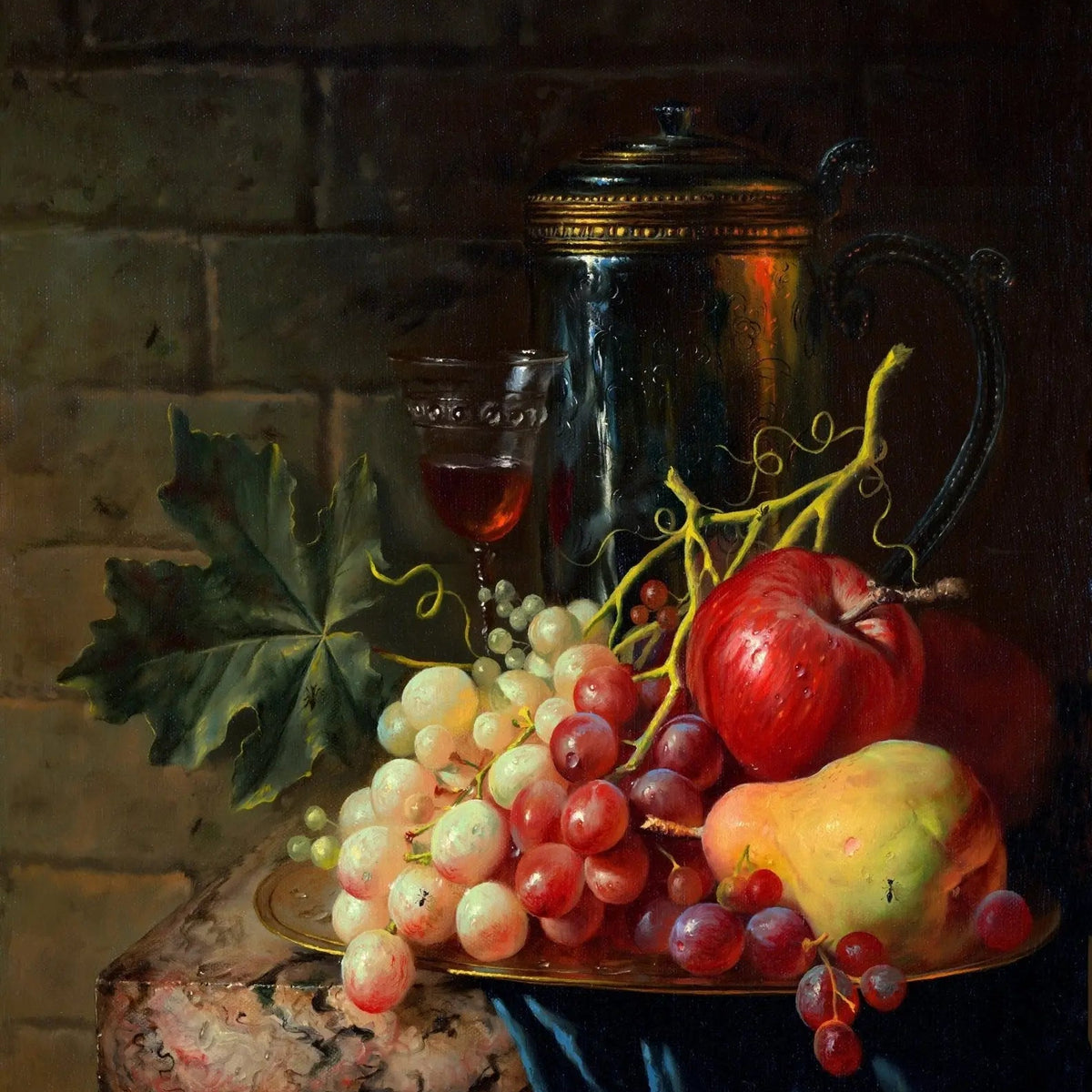 Still Life Oil Painting - Fruits, Pitcher and Wine Glass - Oil Painting Haven