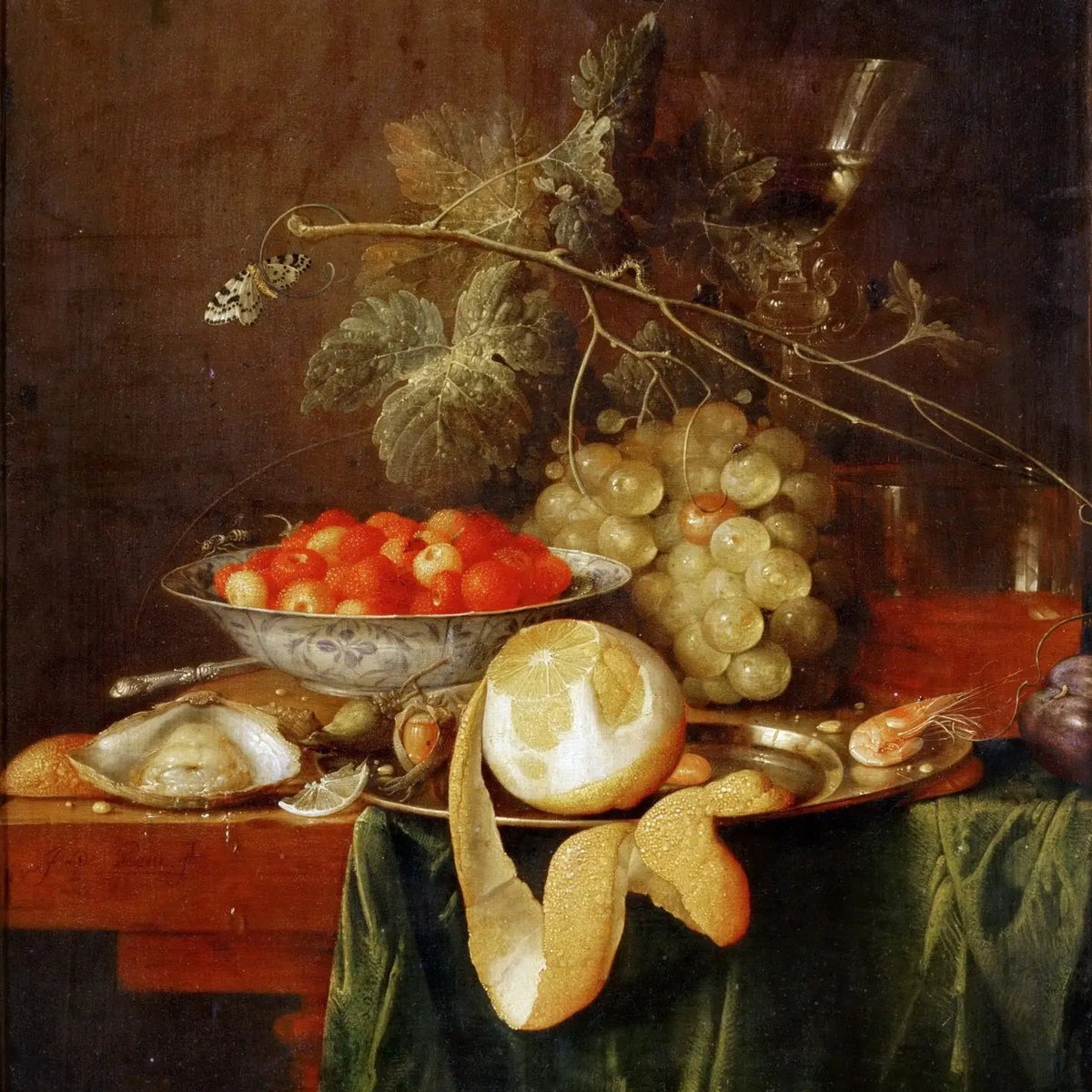 Still Life Oil Painting - Fruits, Shell and Butterflies - Oil Painting Haven