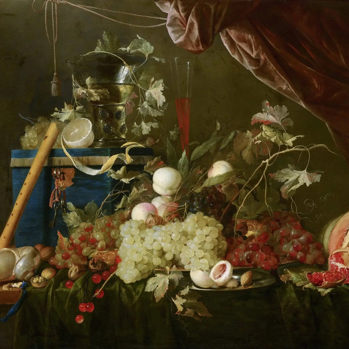 Still Life Oil Painting - Fruits, Shell and Musical Instrument - Oil Painting Haven