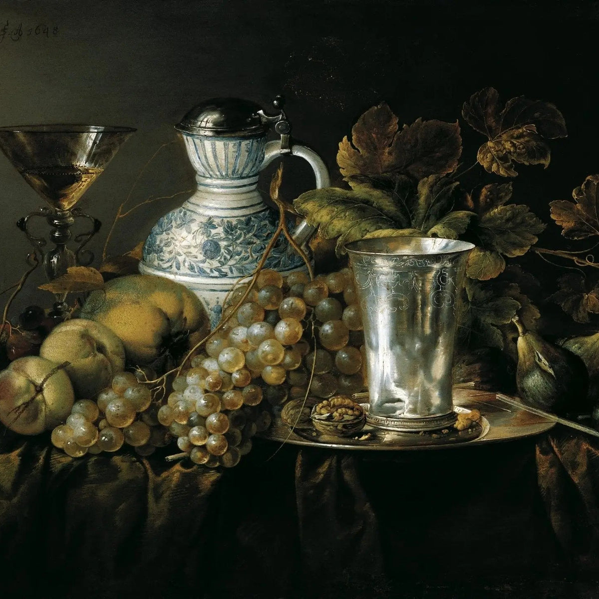 Still Life Oil Painting - Fruits, Silver Vessel and Jug - Oil Painting Haven