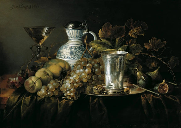 Still Life Oil Painting - Fruits, Silver Vessel and Jug - Oil Painting Haven